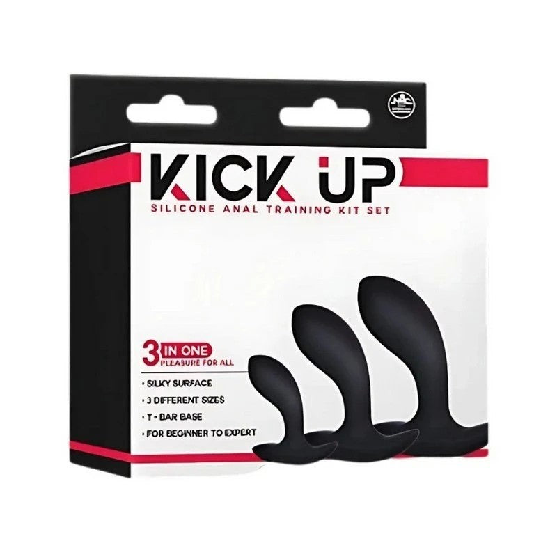 Excellent Power Kick Up Anal Trainer Butt Plugs 3 Sizes Set Black Butt Plugs