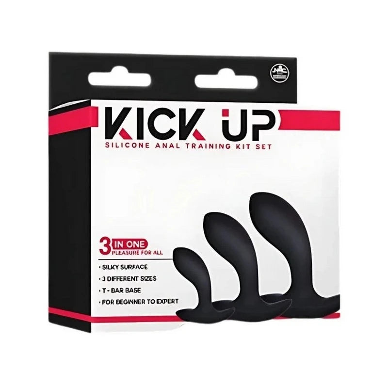 Excellent Power Kick Up Anal Trainer Butt Plugs 3 Sizes Set Black Butt Plugs
