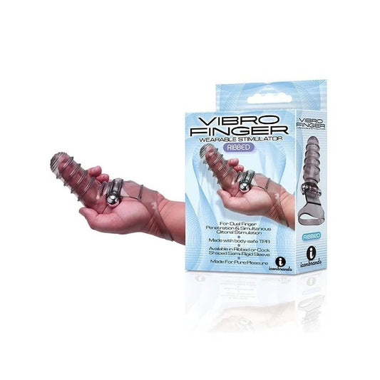 Icon Brands The 9s VibroFinger Ribbed Vibrating Finger Stimulator Grey - Finger and Tongue Vibrators