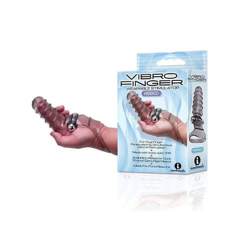 Icon Brands The 9s VibroFinger Ribbed Vibrating Finger Stimulator Grey - Finger and Tongue Vibrators