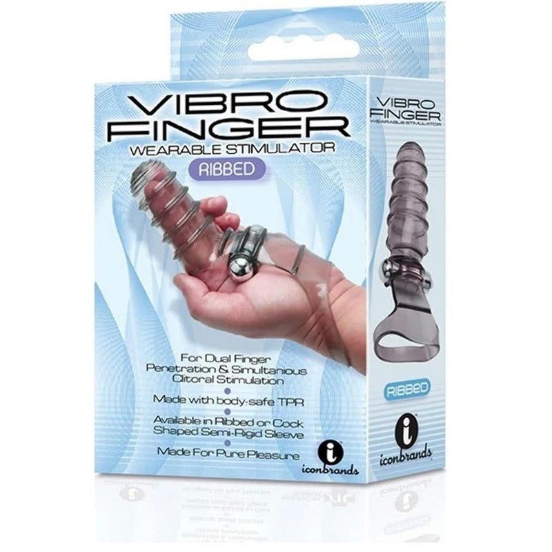 Icon Brands The 9s VibroFinger Ribbed Vibrating Finger Stimulator Grey Finger and Tongue Vibrators