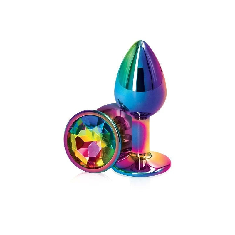 NS Novelties Rear Assets Multi Coloured Gem Base Metal Butt Plug Small Butt Plugs