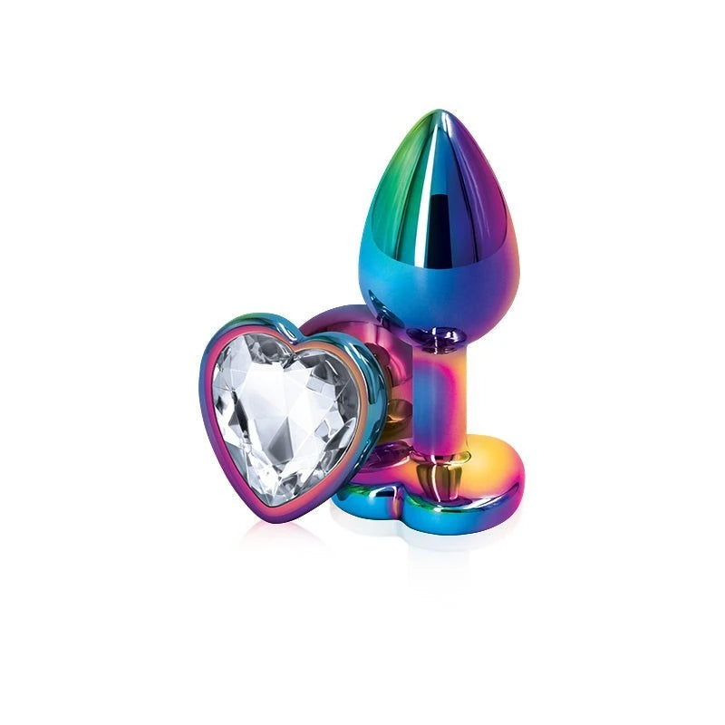 NS Novelties Rear Assets Multi Coloured Heart Shape Gem Base Butt Plug Small Butt Plugs