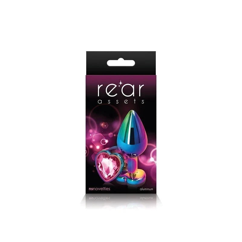NS Novelties Rear Assets Multi Coloured Anal Plug With Heart Gem Base Medium Butt Plugs