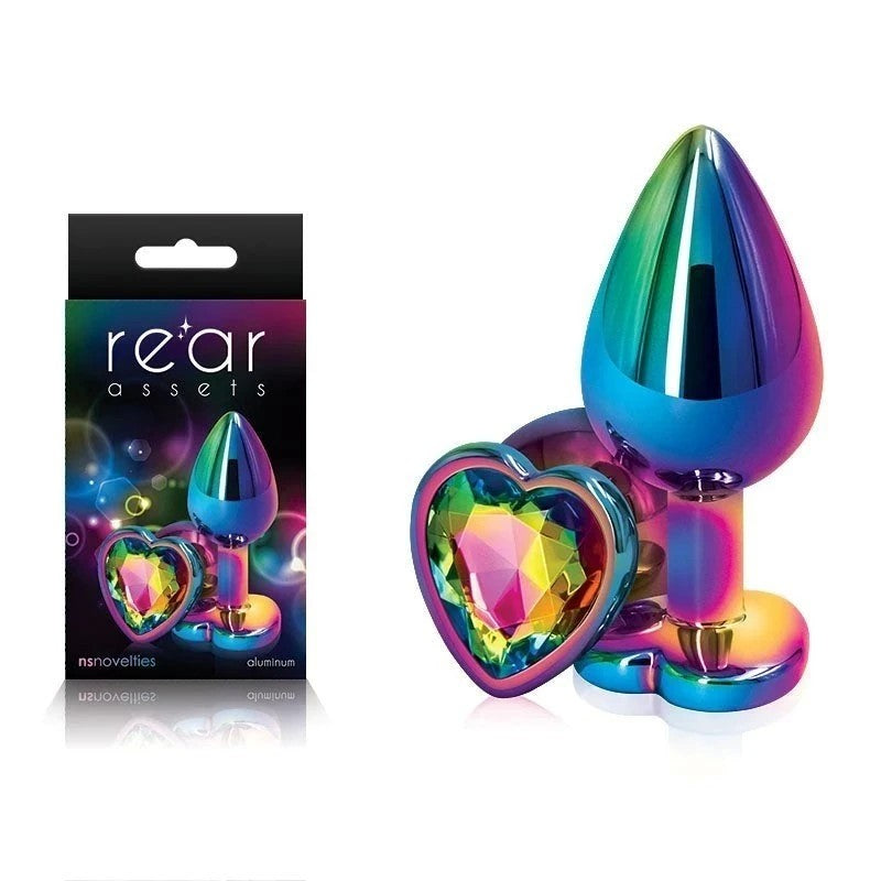 NS Novelties Rear Assets Multi Coloured Anal Plug With Heart Gem Base Medium Butt Plugs