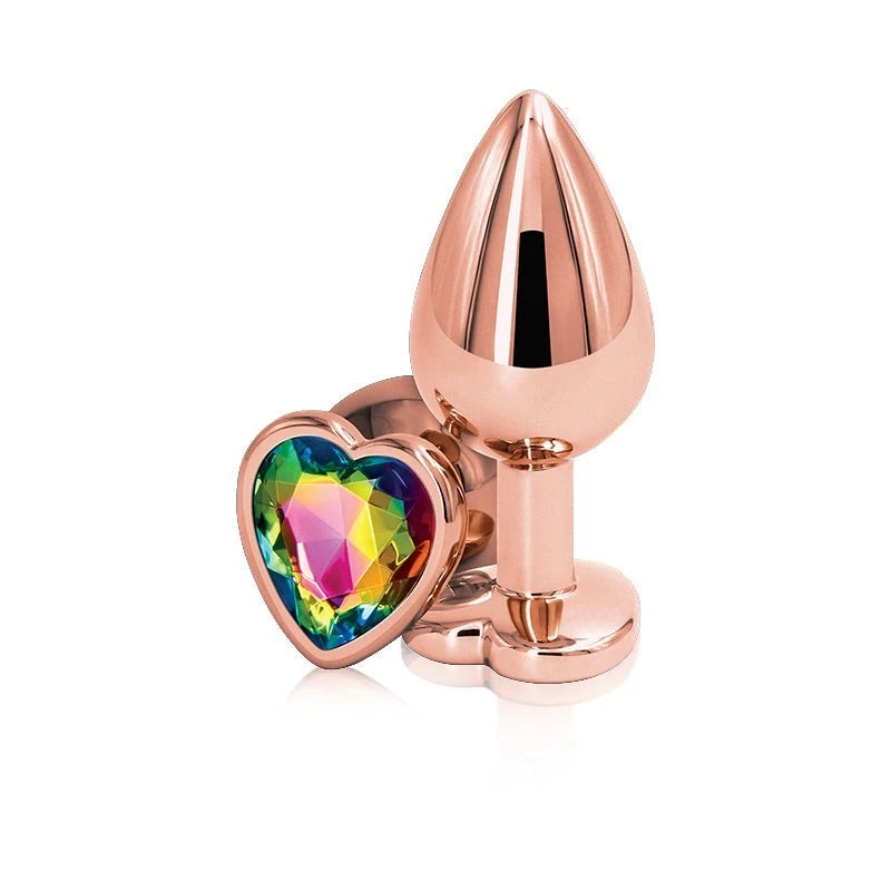 NS Novelties Rear Assets Rose Gold Heart Gem Base Metal Anal Plug Medium Butt Plugs