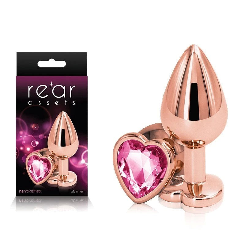 NS Novelties Rear Assets Rose Gold Heart Gem Base Metal Anal Plug Medium Butt Plugs