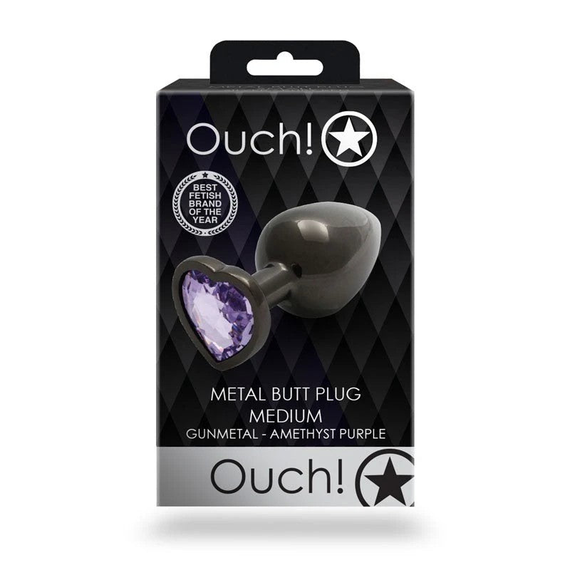 Shots Toys OUCH Heart Gem Base Gunmetal Butt Plug Medium Butt Plugs