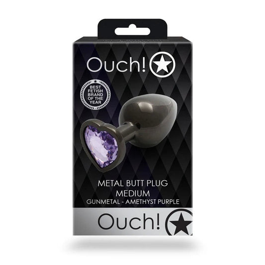 Shots Toys OUCH Heart Gem Base Gunmetal Butt Plug Medium - Butt Plugs