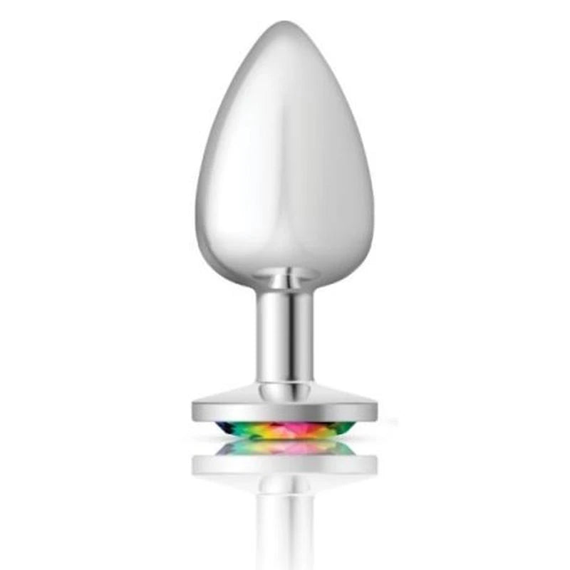 Cheeky Charms Silver Round Butt Plug With Rainbow Jewel Butt Plugs