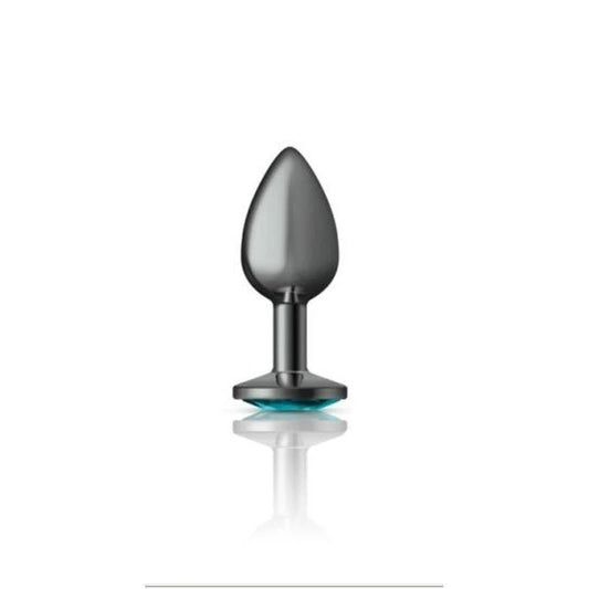 Cheeky Charms Gunmetal Round Butt Plug With Teal Jewel - Butt Plugs