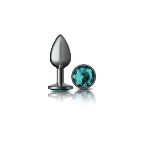 Cheeky Charms Gunmetal Round Butt Plug With Teal Jewel - Butt Plugs