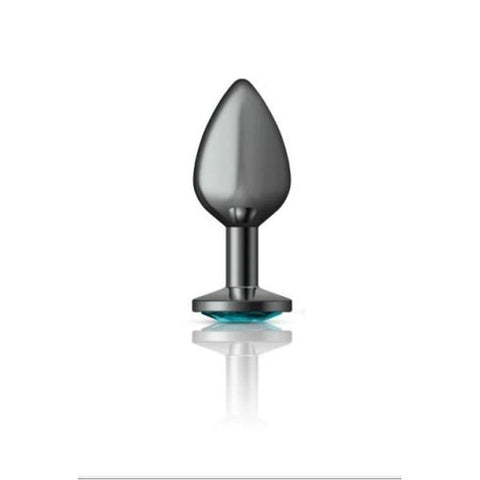 Cheeky Charms Gunmetal Round Butt Plug With Teal Jewel - Butt Plugs