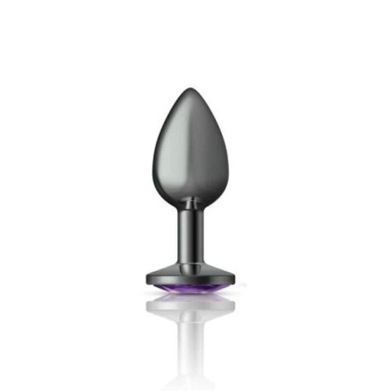 Cheeky Charms Gunmetal Round Butt Plug With Purple Jewel Butt Plugs