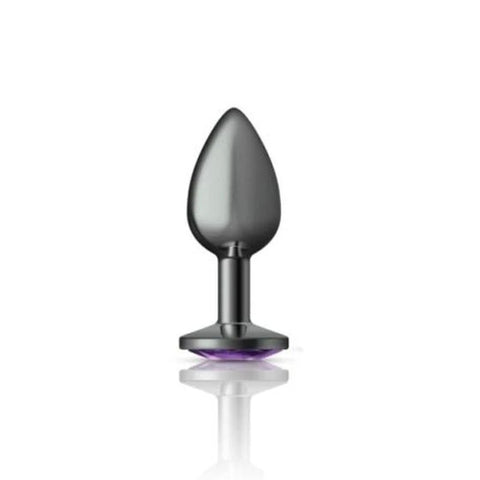 Cheeky Charms Gunmetal Round Butt Plug With Purple Jewel - Butt Plugs