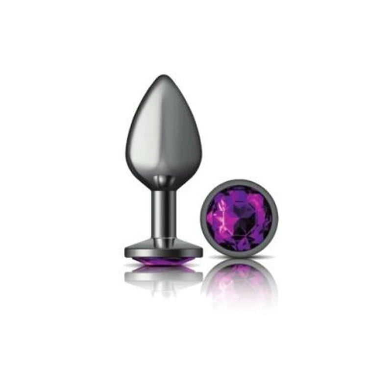 Cheeky Charms Gunmetal Round Butt Plug With Purple Jewel Butt Plugs