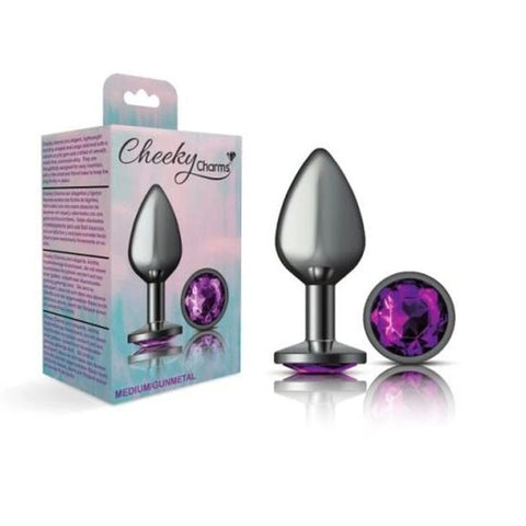 Cheeky Charms Gunmetal Round Butt Plug With Purple Jewel - Butt Plugs