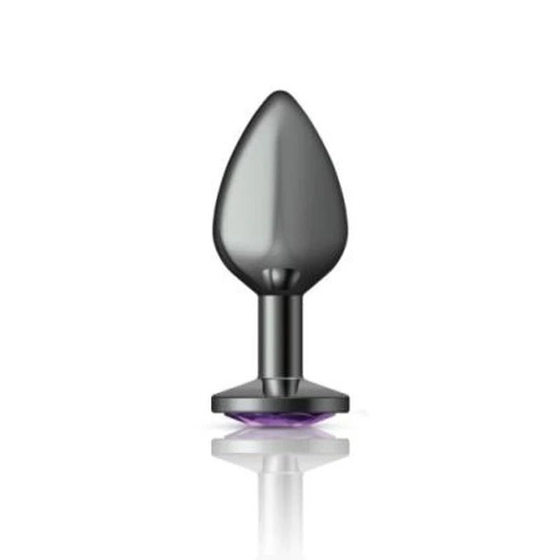 Cheeky Charms Gunmetal Round Butt Plug With Purple Jewel Butt Plugs