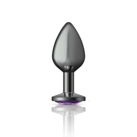 Cheeky Charms Gunmetal Round Butt Plug With Purple Jewel - Butt Plugs