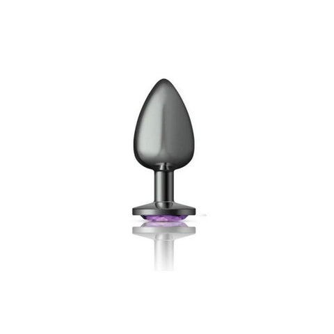 Cheeky Charms Gunmetal Round Butt Plug With Purple Jewel - Butt Plugs