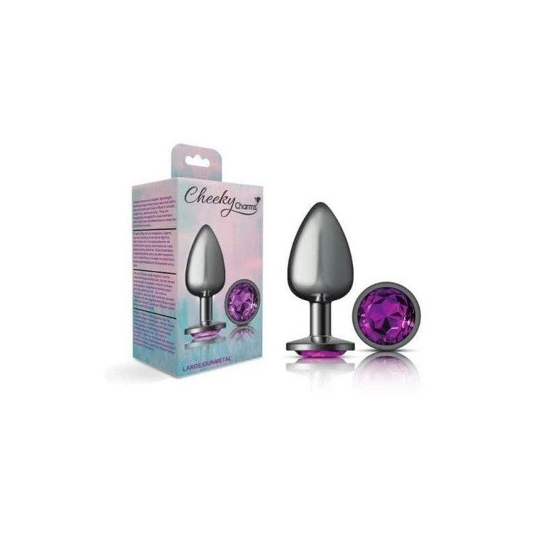 Cheeky Charms Gunmetal Round Butt Plug With Purple Jewel Butt Plugs