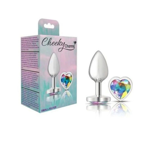 Cheeky Charms Silver Metal Anal Plug With Heart Clear Jewel - Butt Plugs