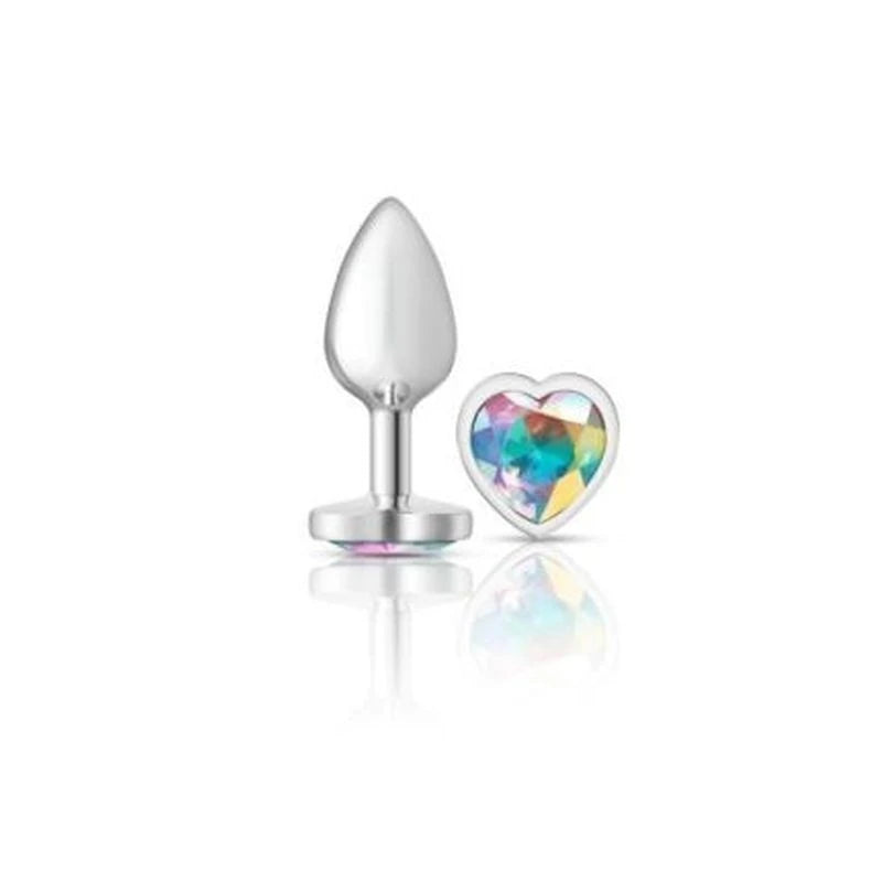 Cheeky Charms Silver Metal Anal Plug With Heart Clear Jewel Butt Plugs