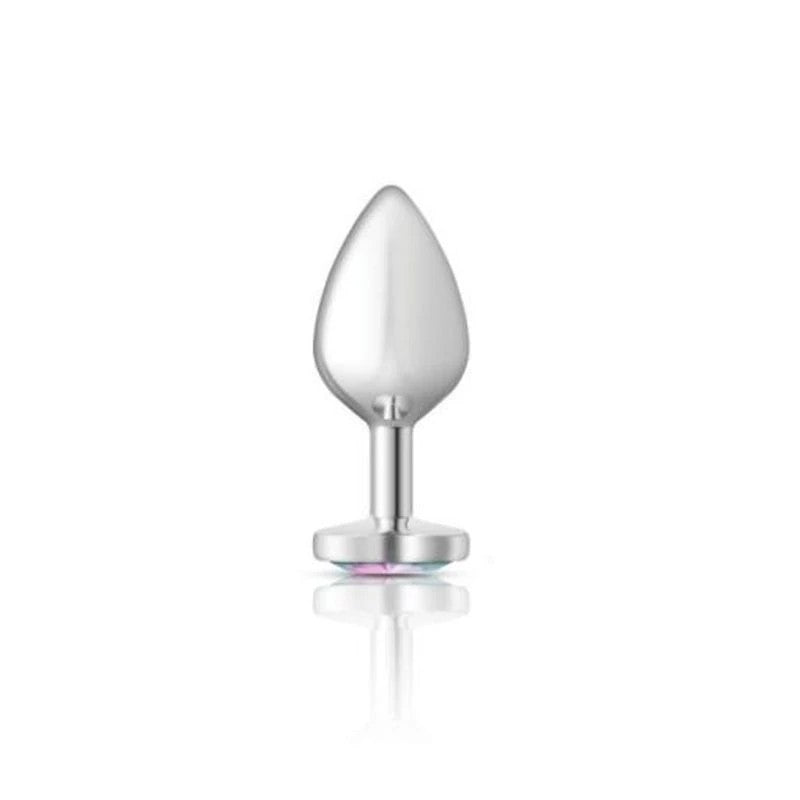 Cheeky Charms Silver Metal Anal Plug With Heart Clear Jewel Butt Plugs