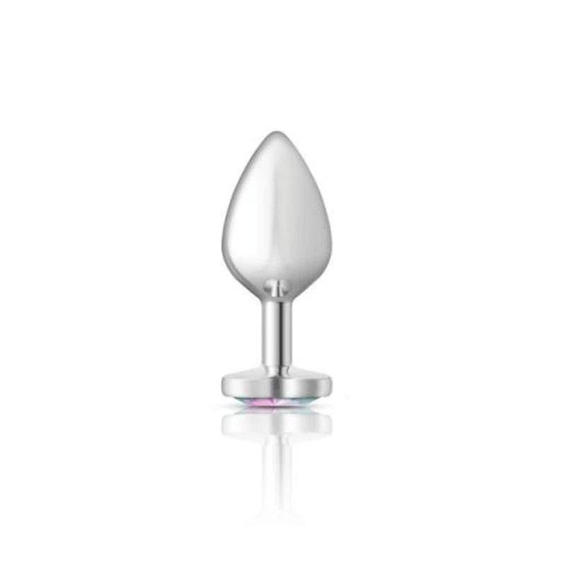 Cheeky Charms Silver Metal Anal Plug With Heart Clear Jewel Butt Plugs