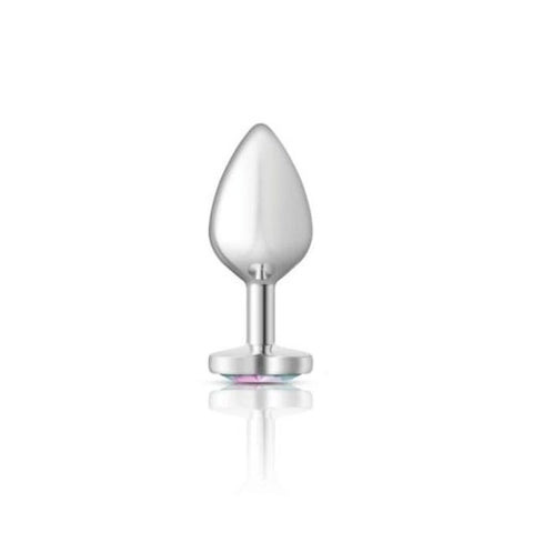Cheeky Charms Silver Metal Anal Plug With Heart Clear Jewel - Butt Plugs