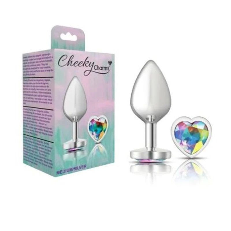 Cheeky Charms Silver Metal Anal Plug With Heart Clear Jewel Butt Plugs