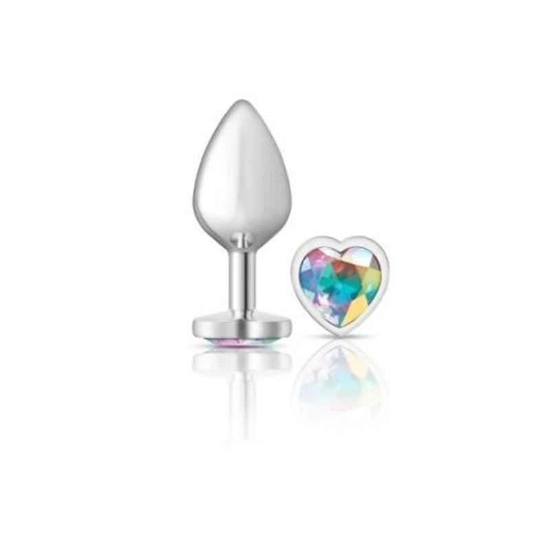 Cheeky Charms Silver Metal Anal Plug With Heart Clear Jewel Butt Plugs