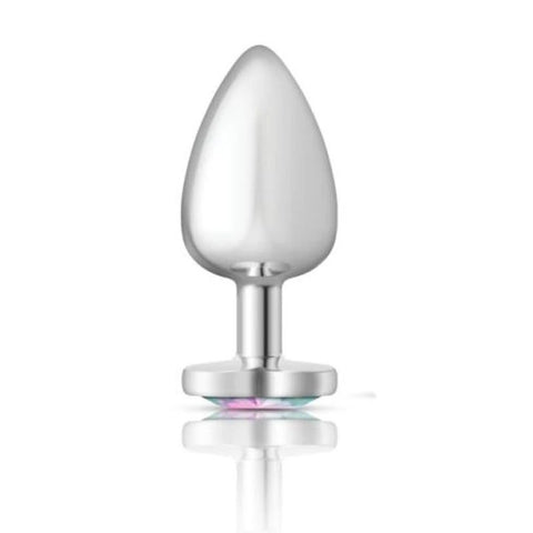 Cheeky Charms Silver Metal Anal Plug With Heart Clear Jewel - Butt Plugs