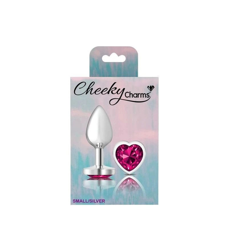 Cheeky Charms Silver Metal Butt Plug With Heart Pink Jewel Butt Plugs