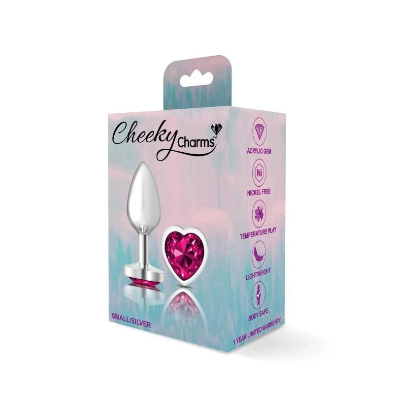 Cheeky Charms Silver Metal Butt Plug With Heart Pink Jewel Butt Plugs