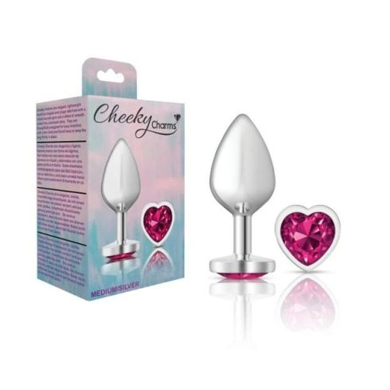 Cheeky Charms Silver Metal Butt Plug With Heart Pink Jewel Butt Plugs