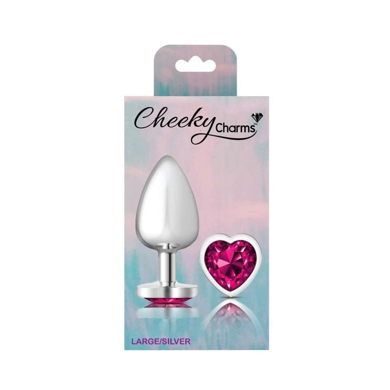 Cheeky Charms Silver Metal Butt Plug With Heart Pink Jewel Butt Plugs