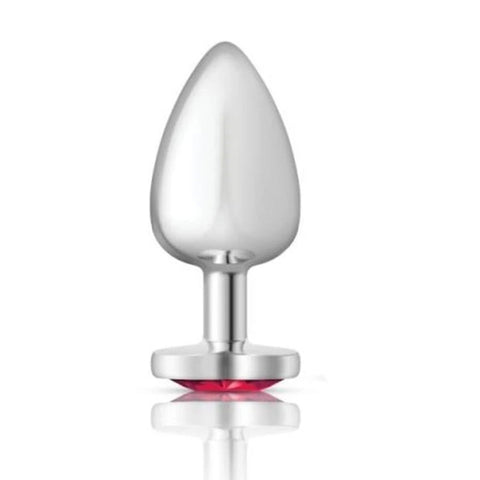 Cheeky Charms Silver Metal Butt Plug With Heart Pink Jewel - Butt Plugs