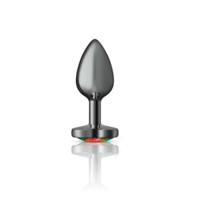 Cheeky Charms Gunmetal Butt Plug With Heart Rainbow Jewel Butt Plugs