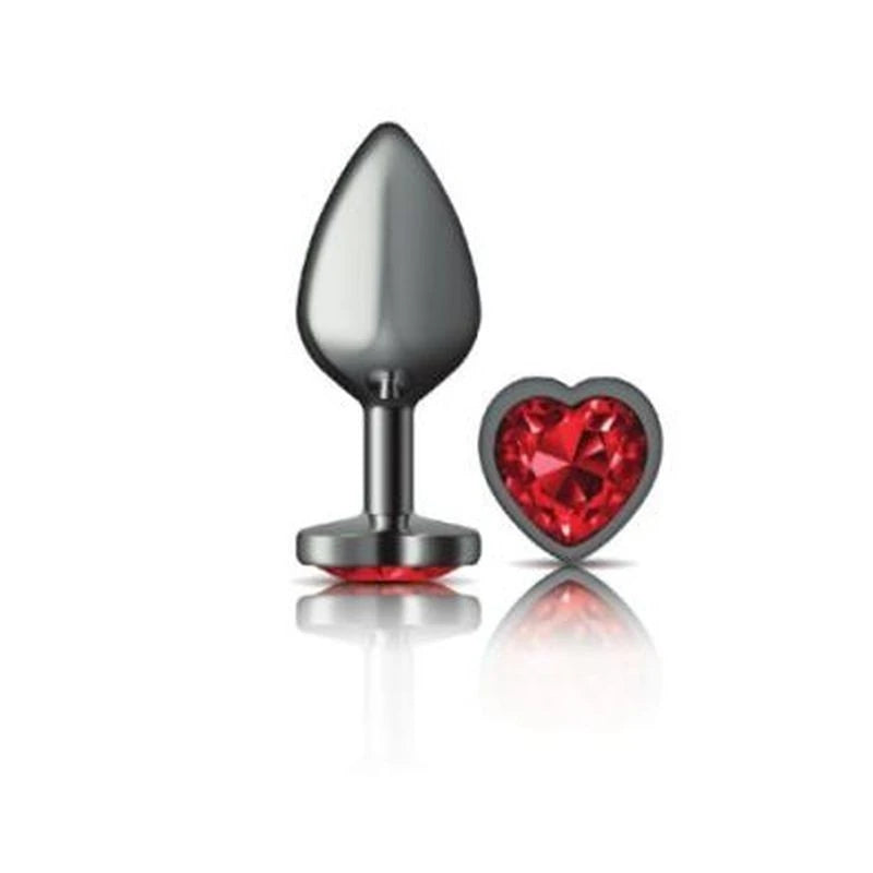 Cheeky Charms Gunmetal Anal Plug With Heart Red Jewel Butt Plugs