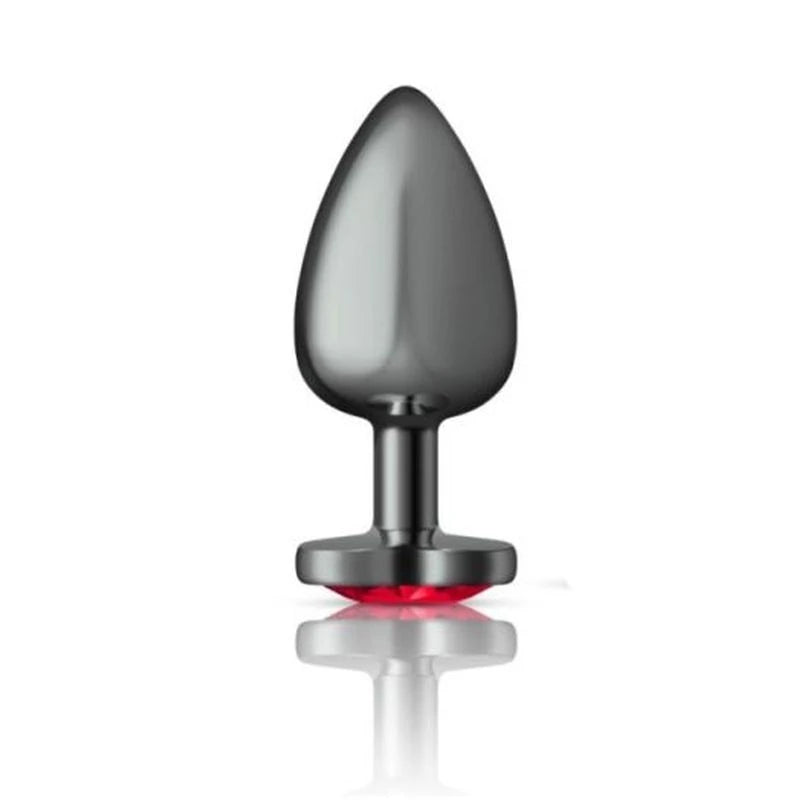 Cheeky Charms Gunmetal Anal Plug With Heart Red Jewel Butt Plugs