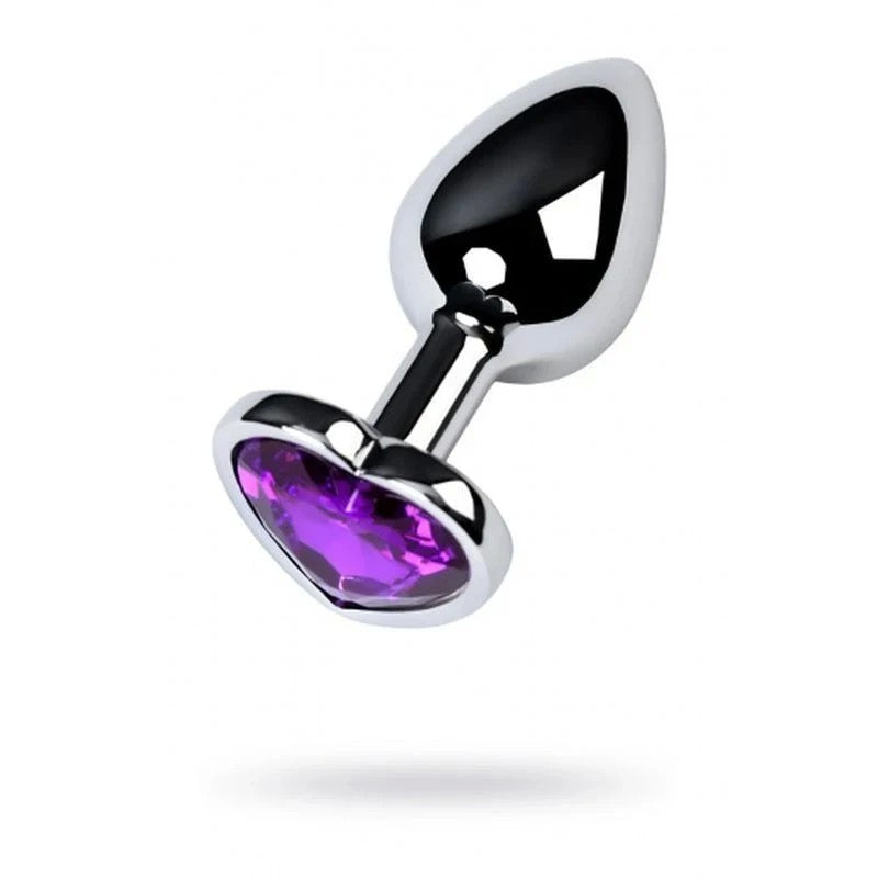 Metal Silver Metal Butt Plug With Heart Shaped Coloured Gem Small Butt Plugs