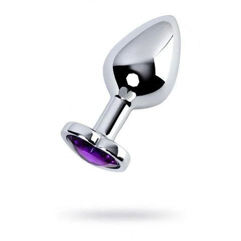 Metal Silver Anal Plug With Heart Shaped Crystal Gem Medium - Butt Plugs