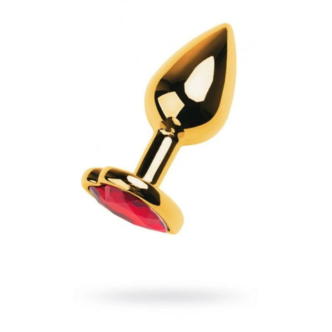 Metal Gold Metal Anal Plug With Heart Shaped Crystal Gem Small - Butt Plugs