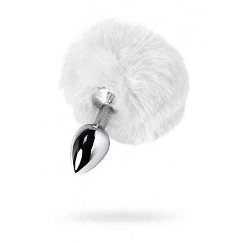 Metal Silver Metal Anal Plug Small With Cute Fluffy Bunny Tail - Butt Plugs