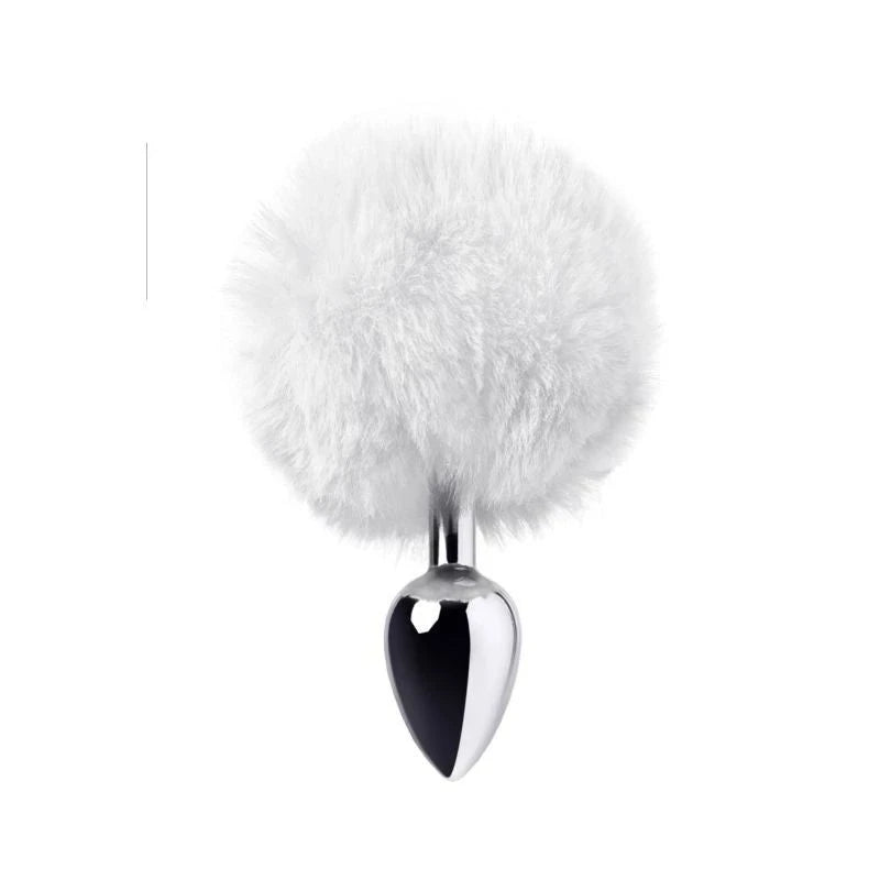 Metal Silver Metal Anal Plug Small With Cute Fluffy Bunny Tail Butt Plugs