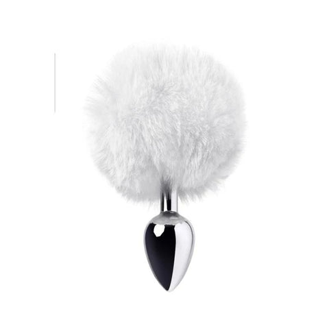 Metal Silver Metal Anal Plug Small With Cute Fluffy Bunny Tail - Butt Plugs