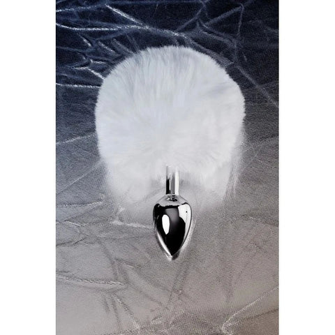 Metal Silver Metal Anal Plug Small With Cute Fluffy Bunny Tail - Butt Plugs
