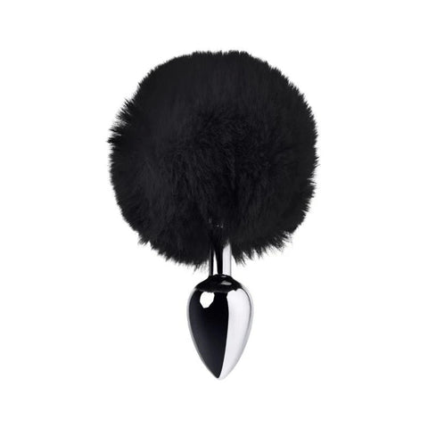 Metal Silver Metal Anal Plug Small With Cute Fluffy Bunny Tail - Butt Plugs