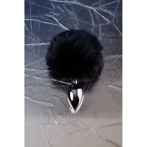 Metal Silver Metal Anal Plug Small With Cute Fluffy Bunny Tail - Butt Plugs